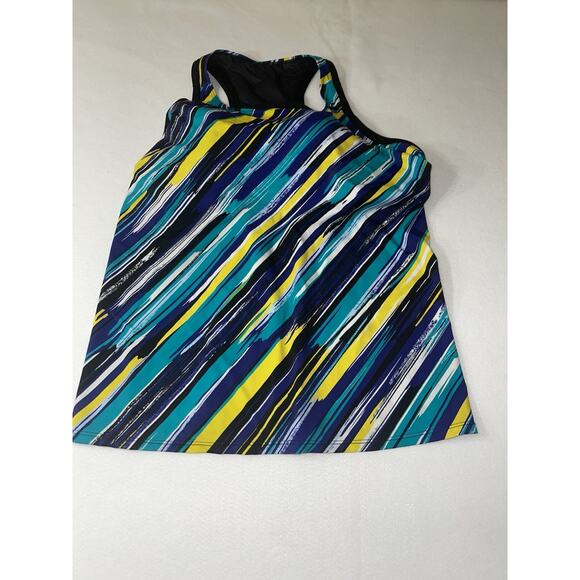 SWIMSUITS FOR ALL Womens Swimsuit 28‎ Built in Bra One Piece Blue Yellow Stripe - Picture 1 of 6
